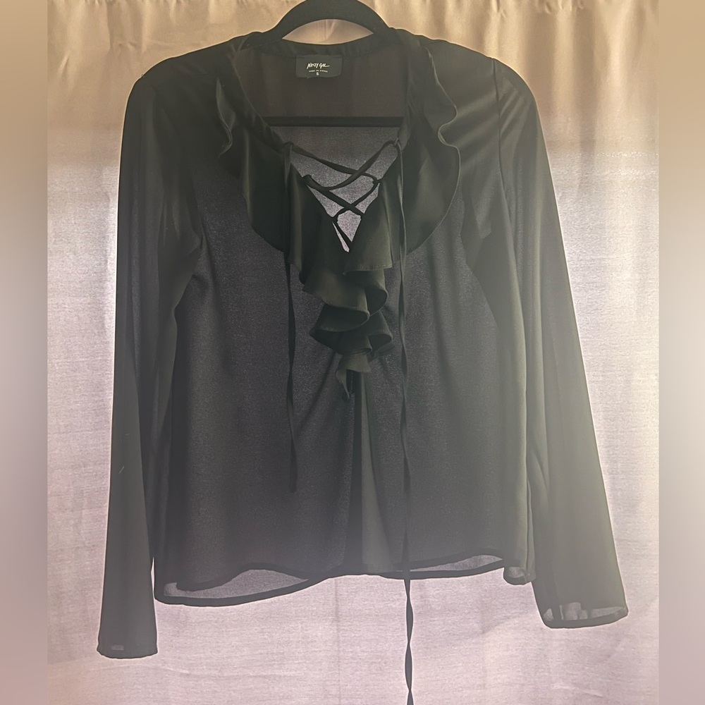 Long sleeve sheer ruffle blouse